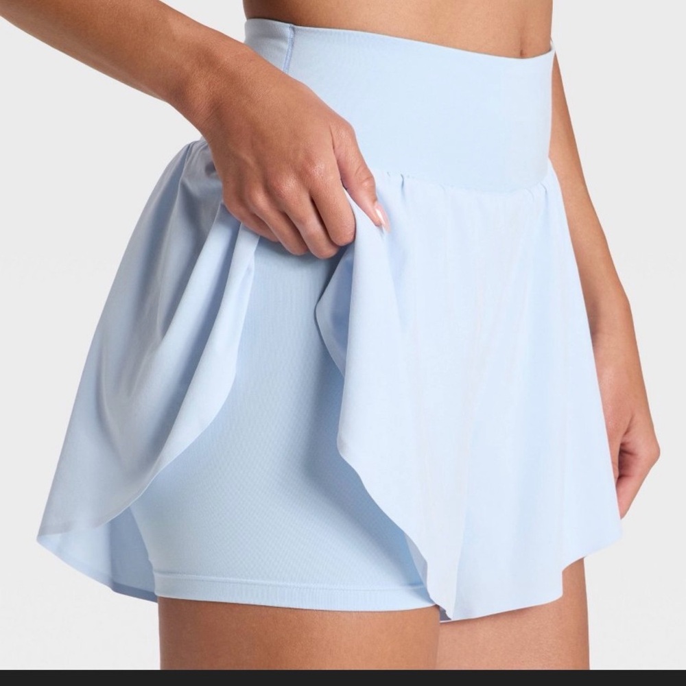 Light Blue Women's High rise all in one flutter flair Athletic Shorts - Picture 2 of 4
